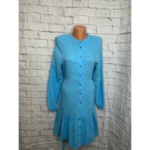 Magaschoni Womens 100% Organic Cotton Gauze Blue Grotto Belted Dress Size XS